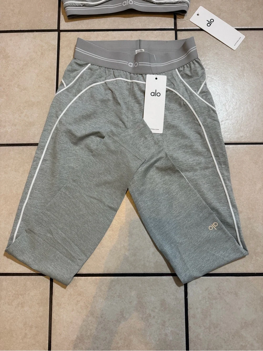 ALO Yoga Gray Seam-Trim Bralette & Biker Short Set